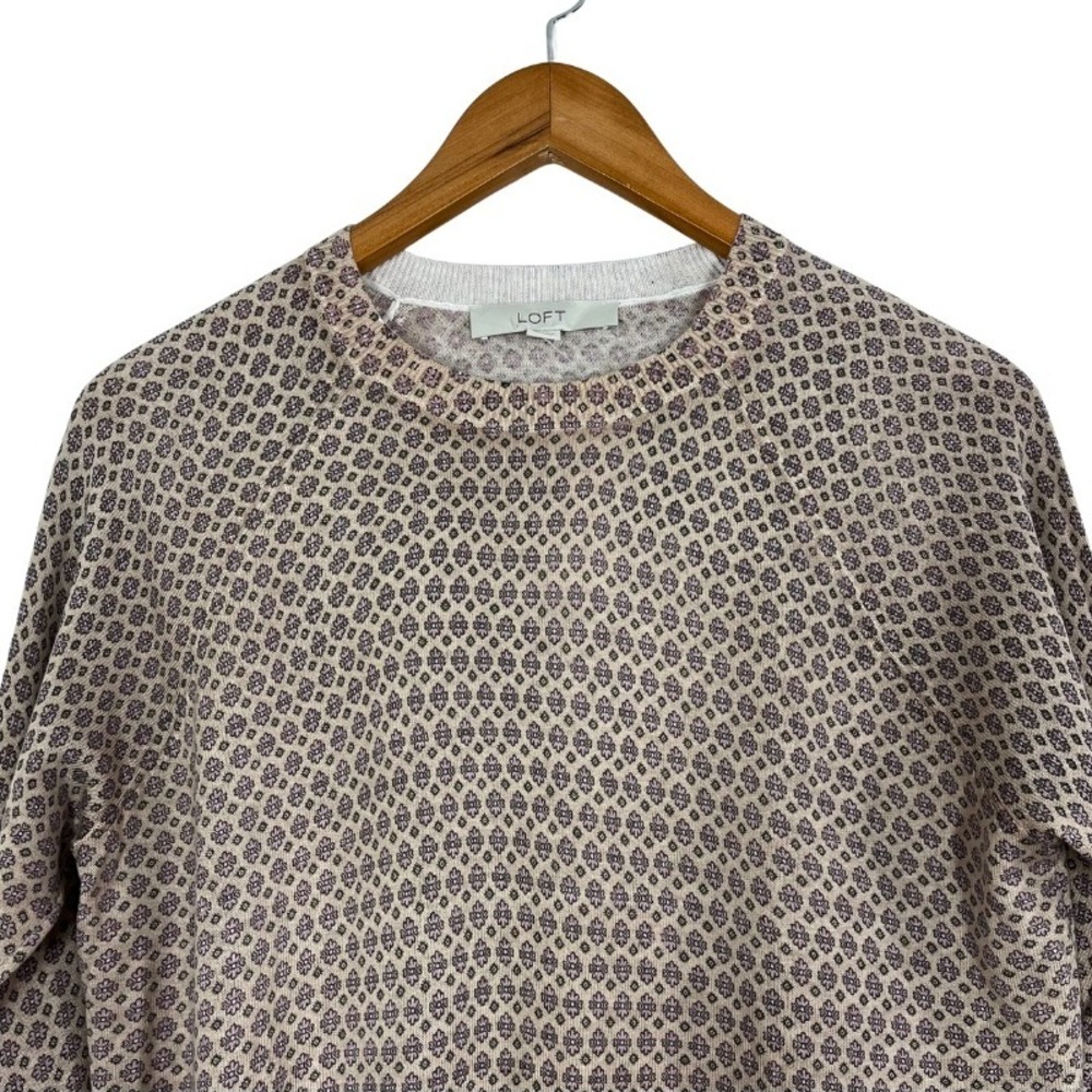 NWT LOFT Floral Fair Isle Sweater M Beige Pink Cotton Silk Blend Soft Pullover‎ - Picture 3 of 8